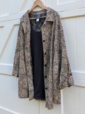 Vintage Maggie Barnes Tapestry Floral Duster Blouse & Tank Set Plus 32W